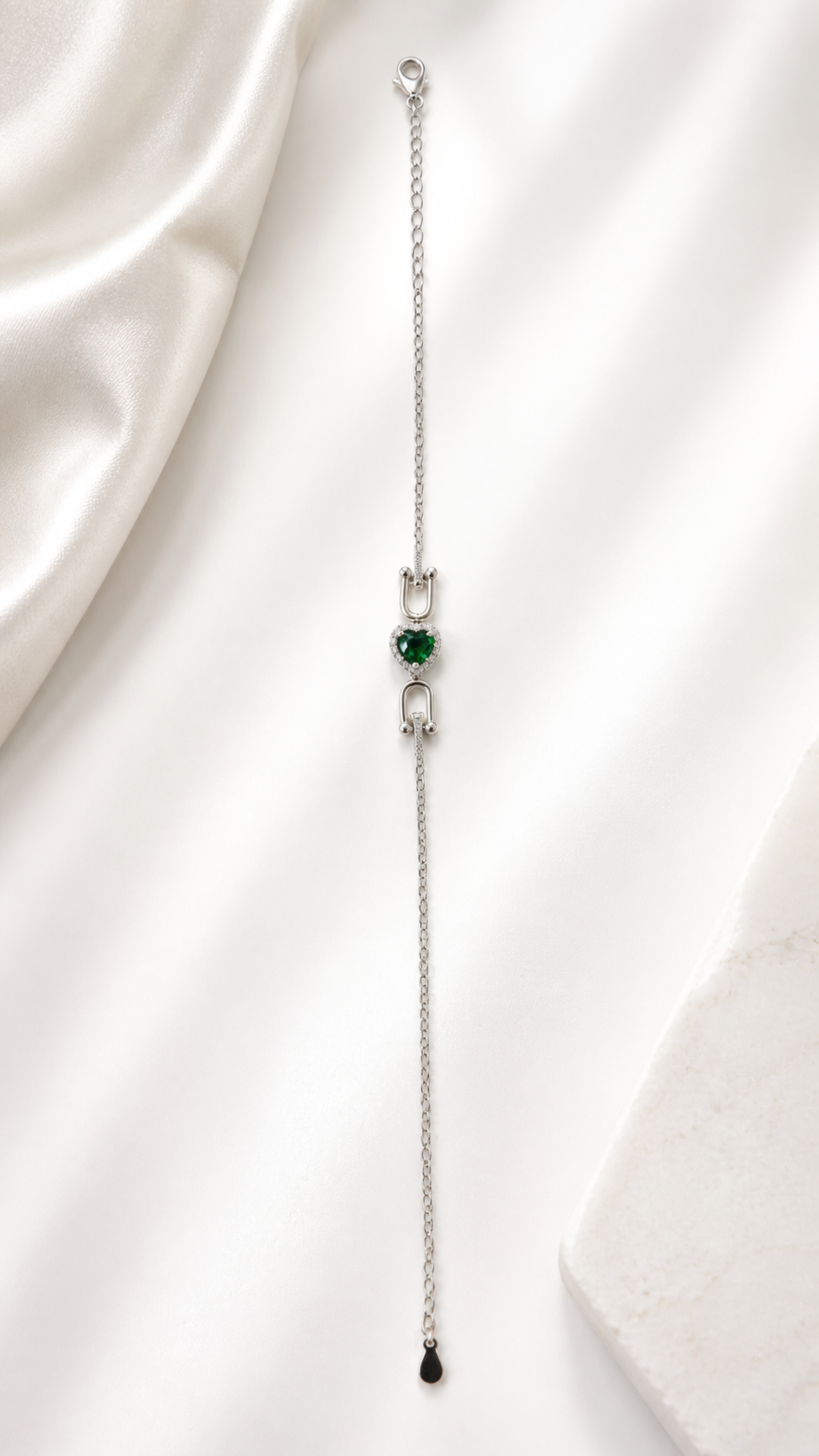 Silver Green Heart Bracelet