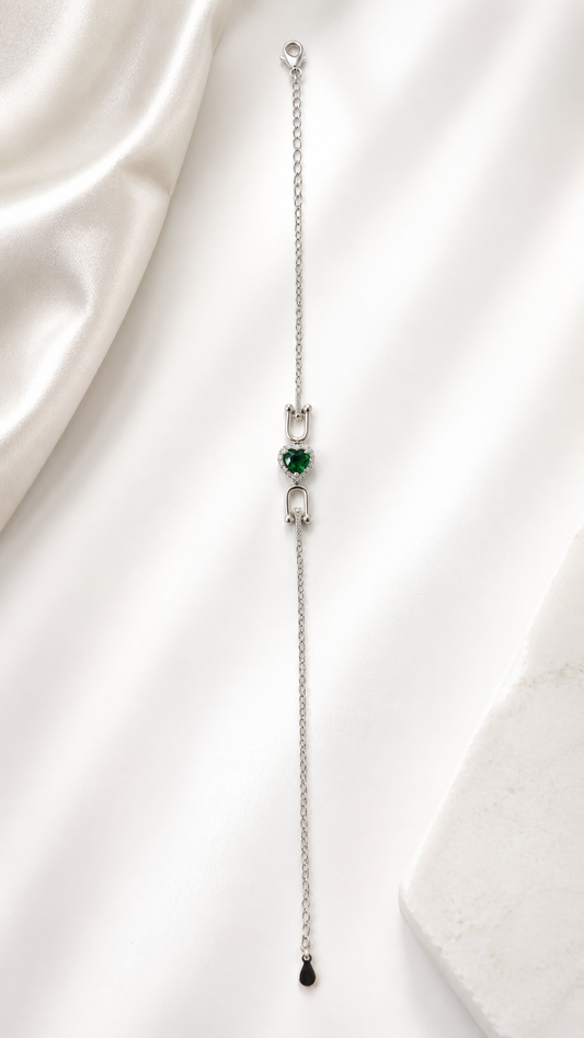 Silver Green Heart Bracelet