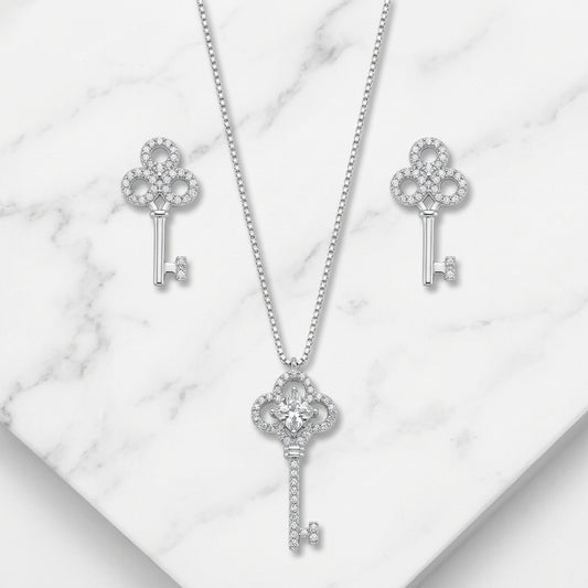 Silver Key Set Necklace & Earrings
