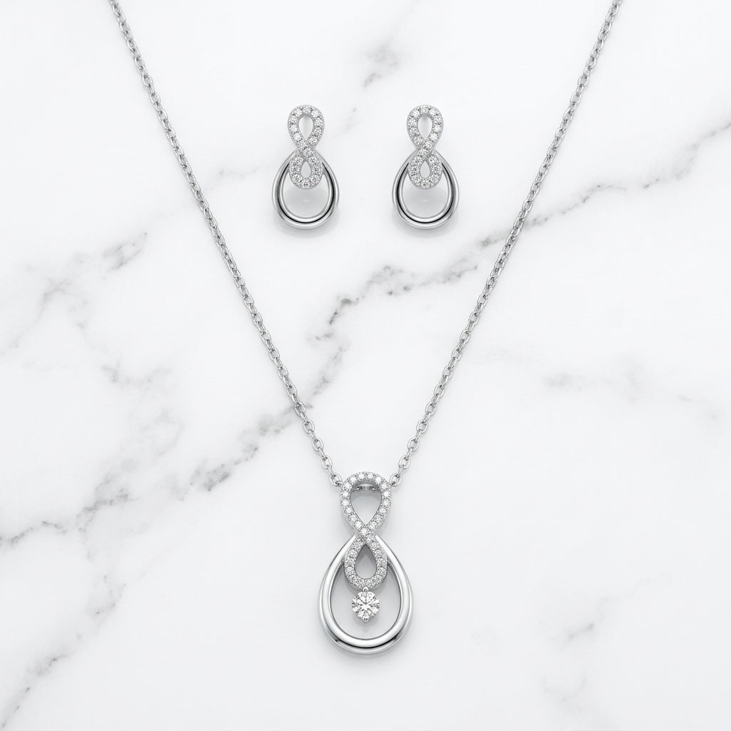 Silver Standing Infinity Set Necklace & Earrings