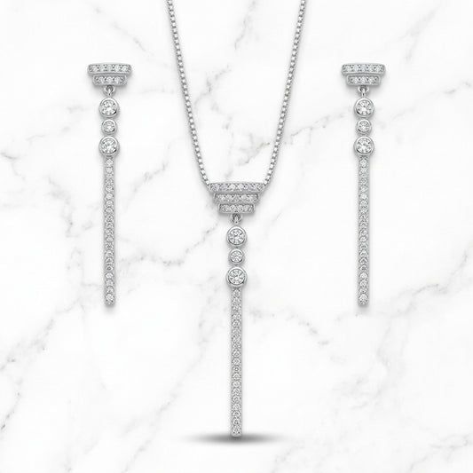 Silver Stone Pillars Set Necklace & Earrings