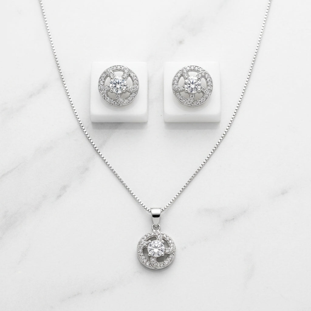 Silver Dancing Circles Set Necklace & Earrings