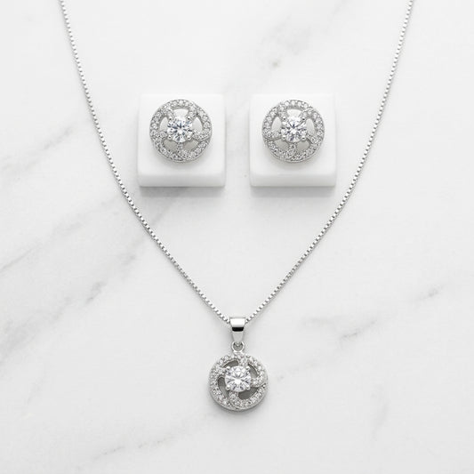 Silver Dancing Circles Set Necklace & Earrings