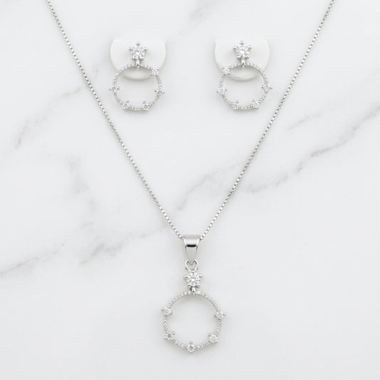 Silver Stone Circles Set Necklace & Earrings